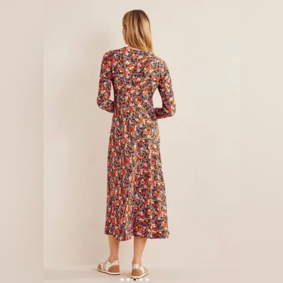 Boden Crew Neck Midi Floral Tea Dress Multicolor Long Sleeve Size 6 - Picture 3 of 8